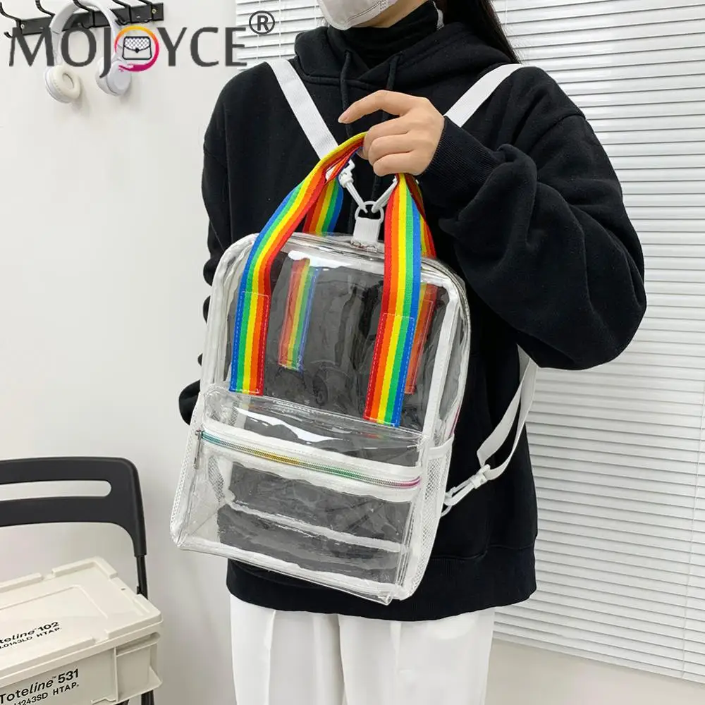 Women Transparent Tote Handbag Waterproof Clear Leisure Bag Large Capacity Clear Double Shoulder Bag Female Outdoor Backpack