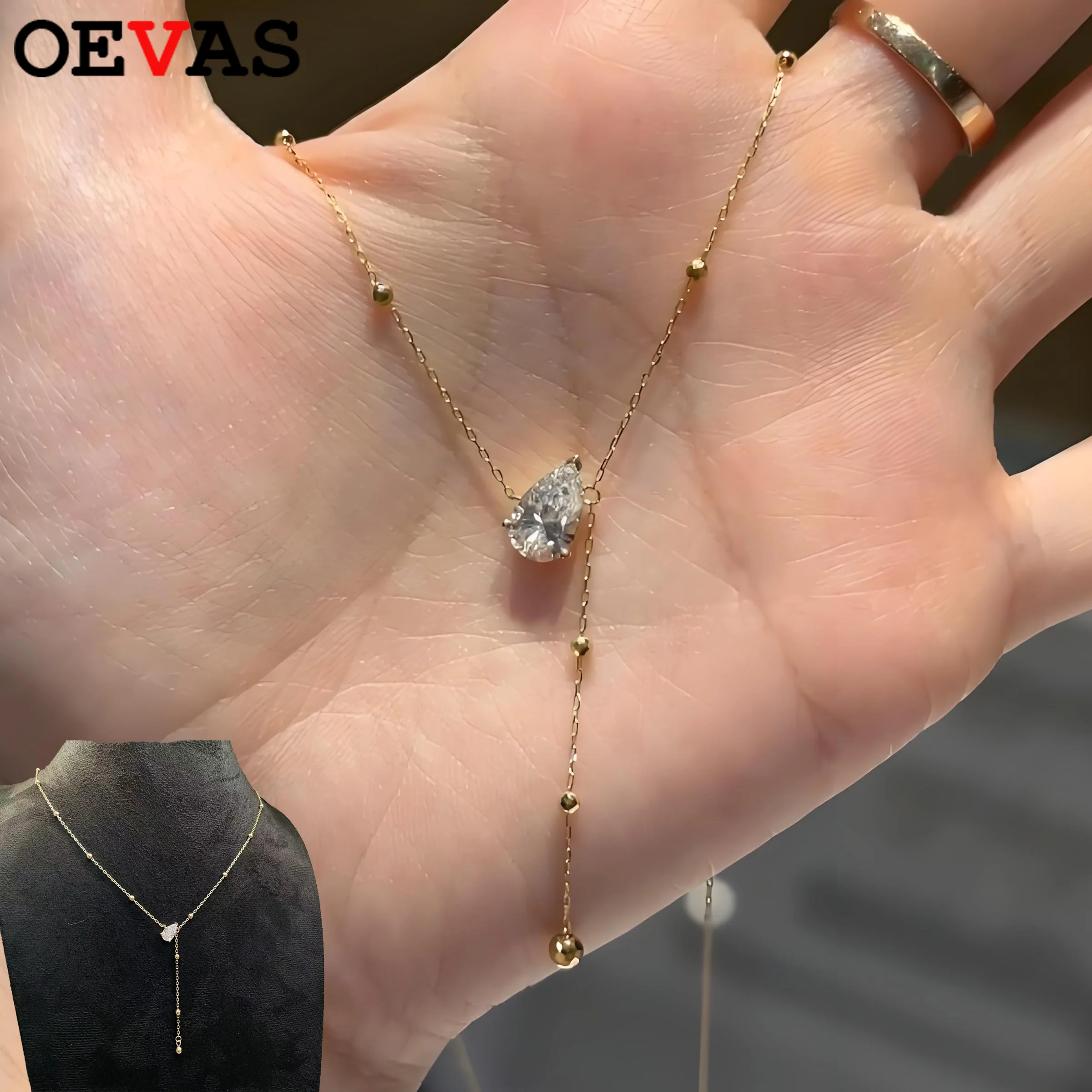 

Ожерелье OEVAS 1,5 карата 3 карата с грушей и муассанитом S925, серебро, 18-каратное золото, сверкающая капля воды, Y-образная цепочка на шею для женщин, вечерние ювелирные изделия