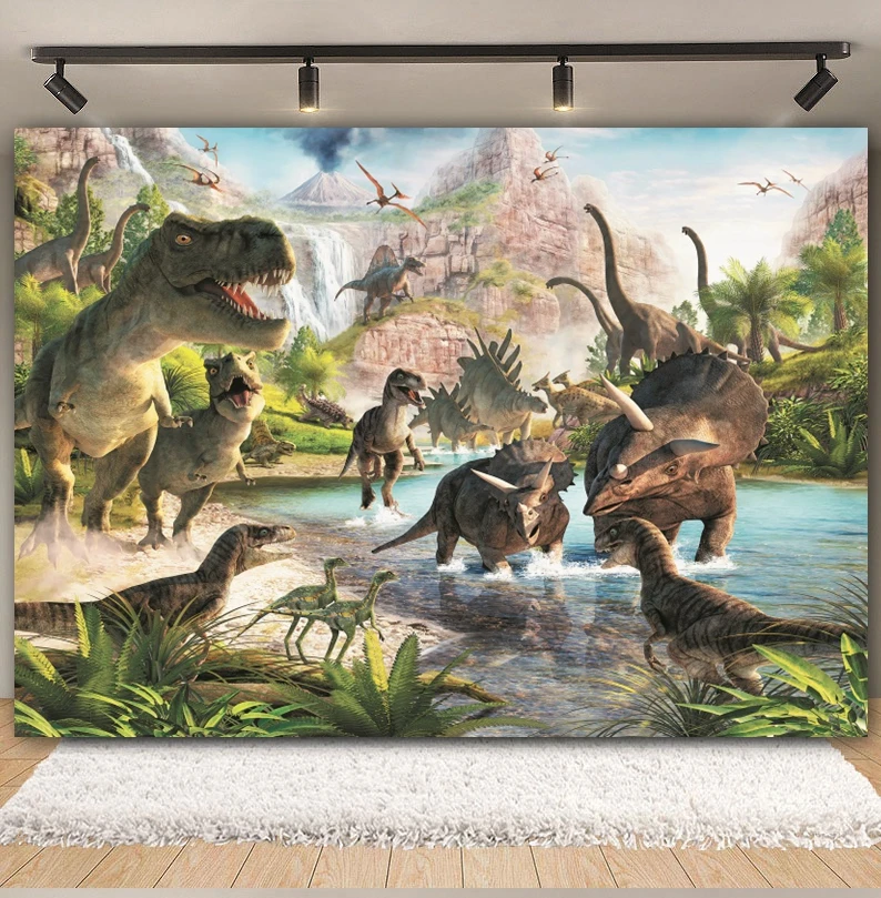 3D Dinosaur Birthday Backdrop Jungle World Jurassic Dinosaur Kids Boys Baby Happy Birthday Party Photography Background Decor