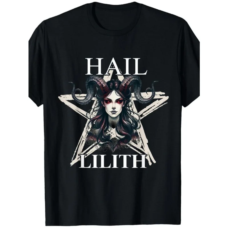 تي شيرت Hail Lilith Demon Mother جرافيك تي شيرت كاجوال برقبة دائرية مع طباعة نجمة خماسية وثعبان، بلوزة محبوكة للفصول الأربعة