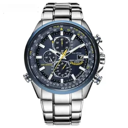 Luxury Men's Stainless Steel Round Multifunctional Chronograph, Business Men's Waterproof Gift Quartz Boutique Watch