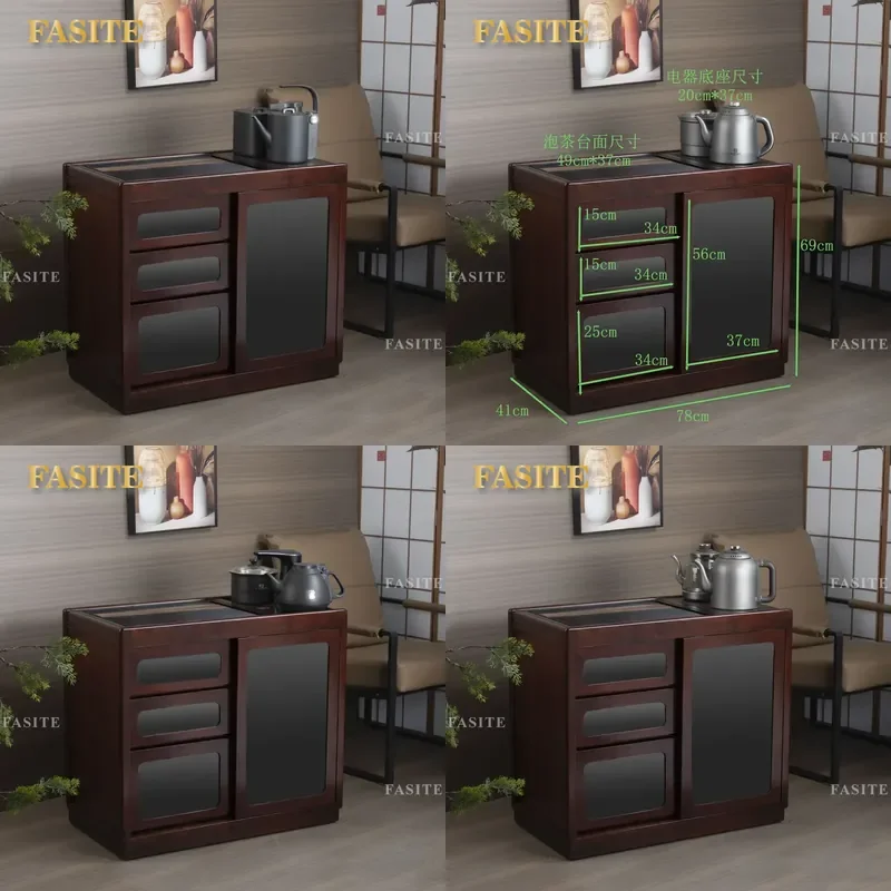 For New Chinese Solid Wood Tea Cabinet With Drawers Kettle Integrated Storage Household Living Room Furniture