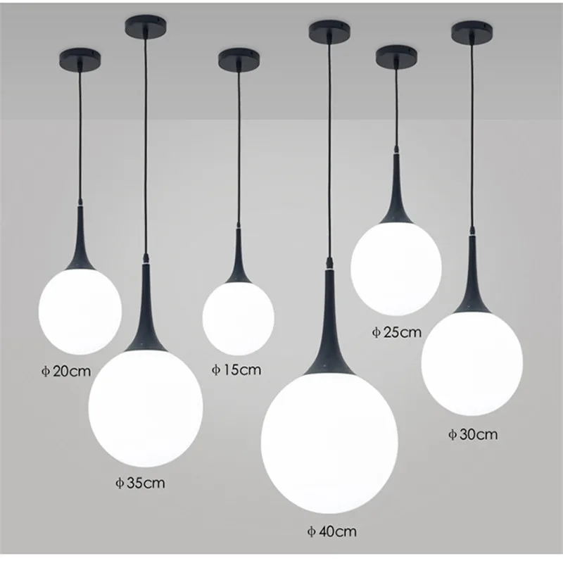 Modern White Glass Ball Pendant Lights Loft LED Hanging Pendant Lamp for Living Room Lighting Home Black White Horn Fixtures