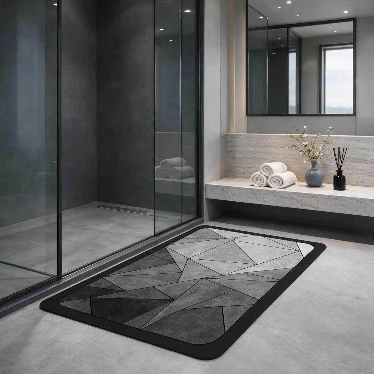 Tappetino quadrato in fango di diatomee per il bagno, tappetino antiscivolo e assorbente con fondo in gomma, tappetino assorbente per il bagno, il WC, l'ingresso e l'area d'attraversata.