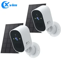 XVIM 1080P Paquete de 2 cámaras de seguridad solares Monitor inalámbrico al aire libre 4MP batería cámara alimentada por energía Solar monitoreo de alarma automática