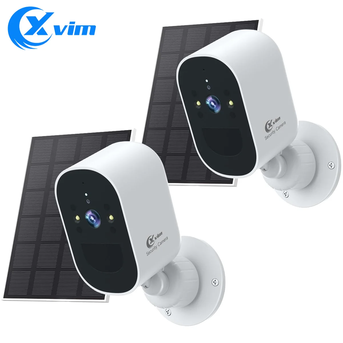 XVIM 1080P 2 Pack Solar Security Camera Monitor Wireless Outdoor 4MP Battery Solar Powered Camera Automatic Alarm Monitoring