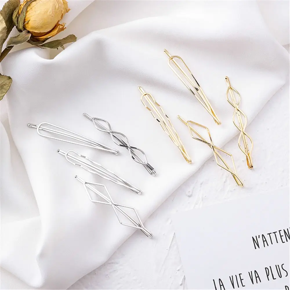 

4pcs/set Simple Women Metal Geometry Hair Clip Girls Hairgrips Barrettes Geometric Rhombus