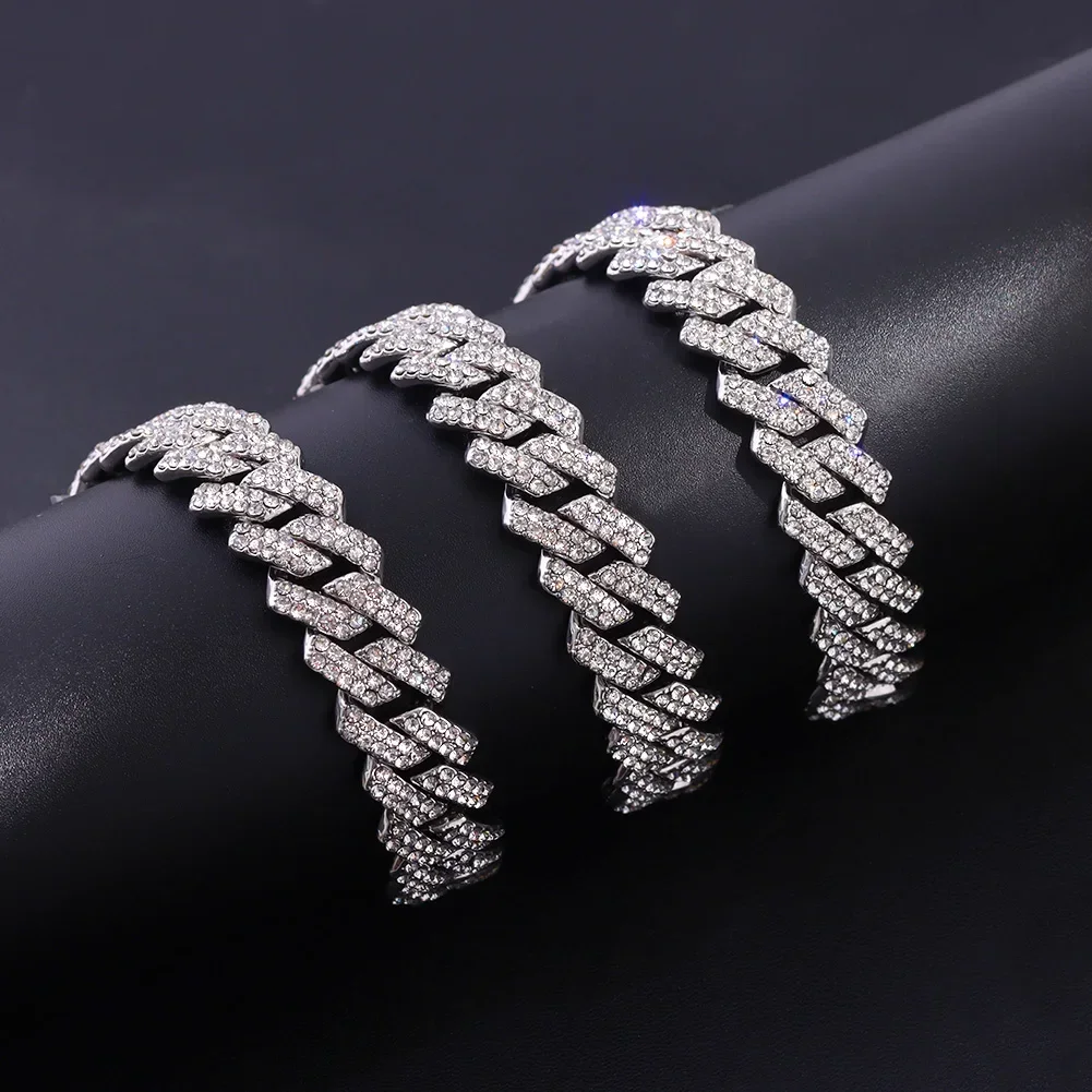 20-Inch Double-Drain Cuban Chain Unisex Ice-Frozen Edition Sparkling Diamond-Shaped Hip-Hop Style Cuban Necklace Jewelry