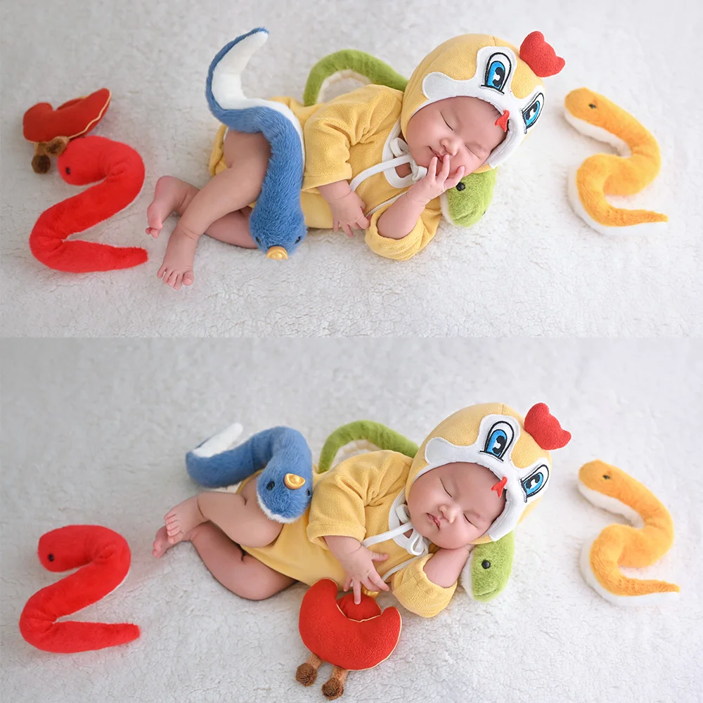 Mooie Slang Jaar Thema Fotografie Kleding Cartoon Dier Baby Kostuum Slang Poppen Poseren Rekwisieten Studio Fotoshoot Accessoires