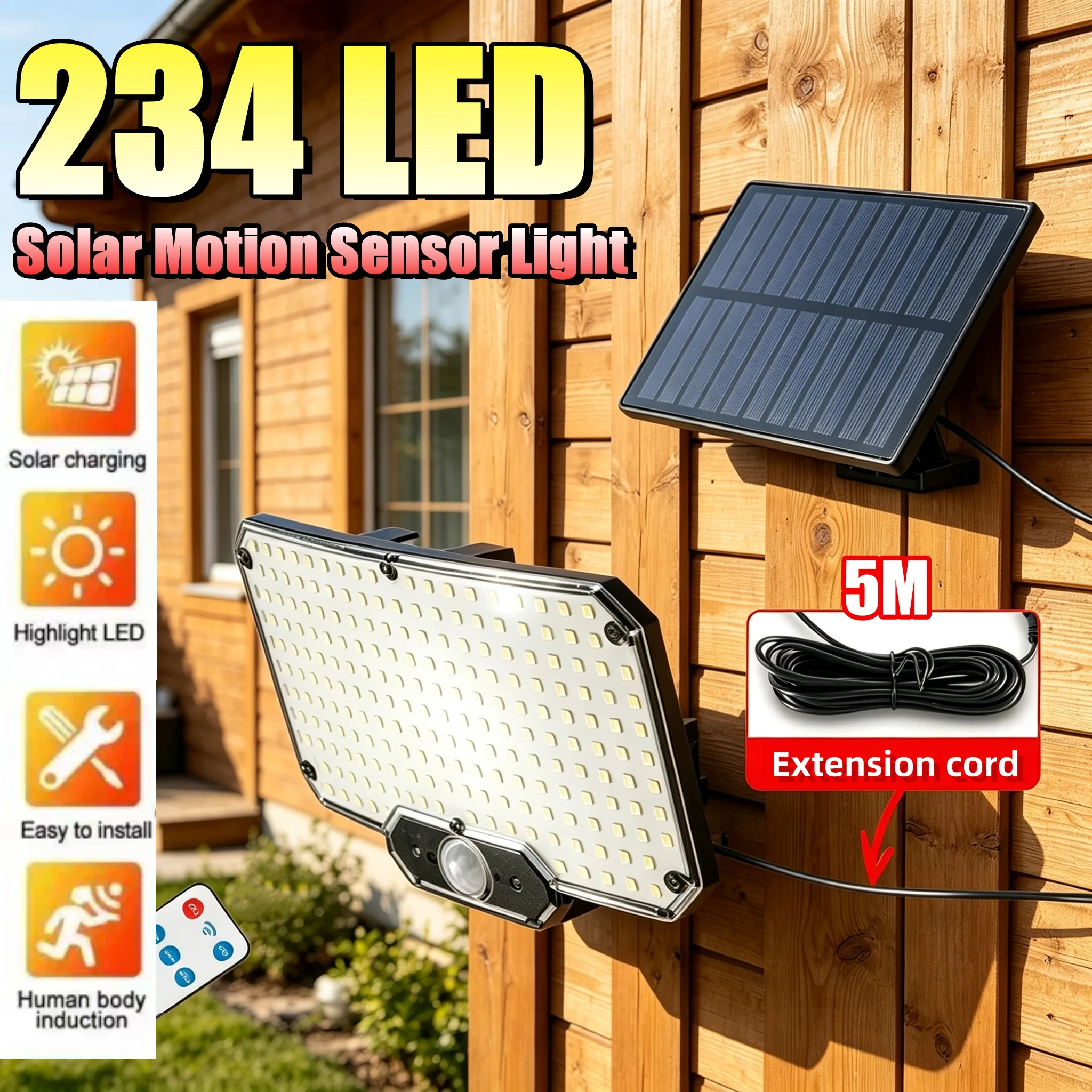 234 LED Solar Motion Sensor Light Separated Solar Panel Wall Lamp Outdoor Waterproof Solar Security Light for Garden Yard Cabin