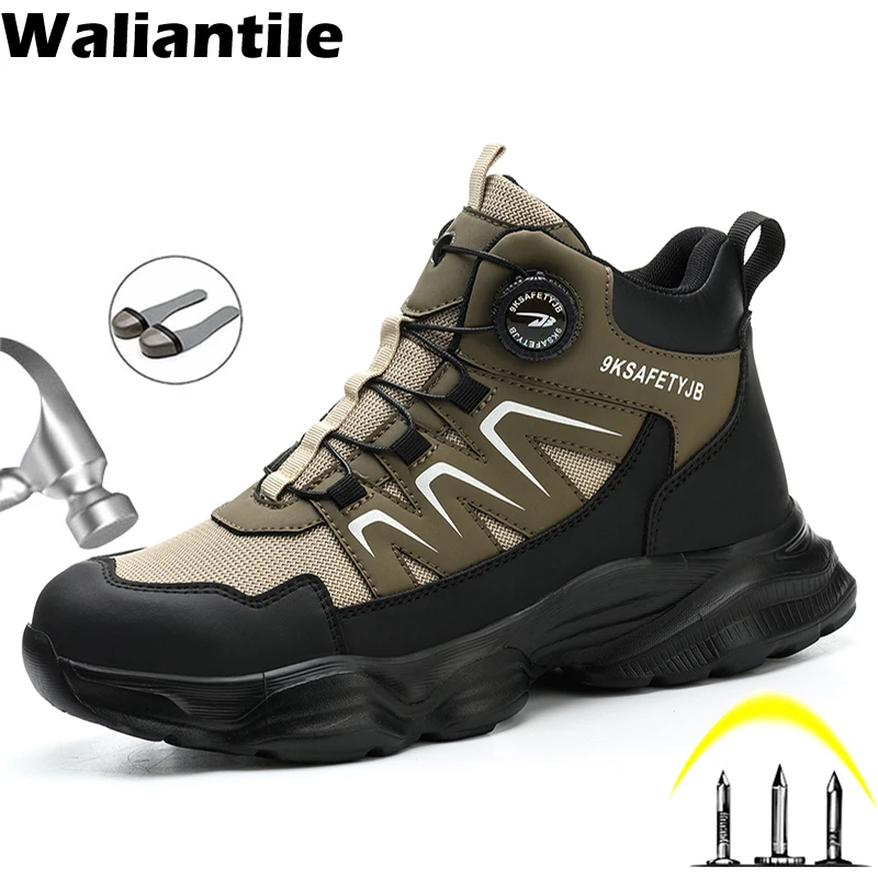 

Waliantile Brand Men Safety Boots For Construction Puncture Proof Lace Free Working Shoes Anti-smash Steel Toe Safety Sneakers