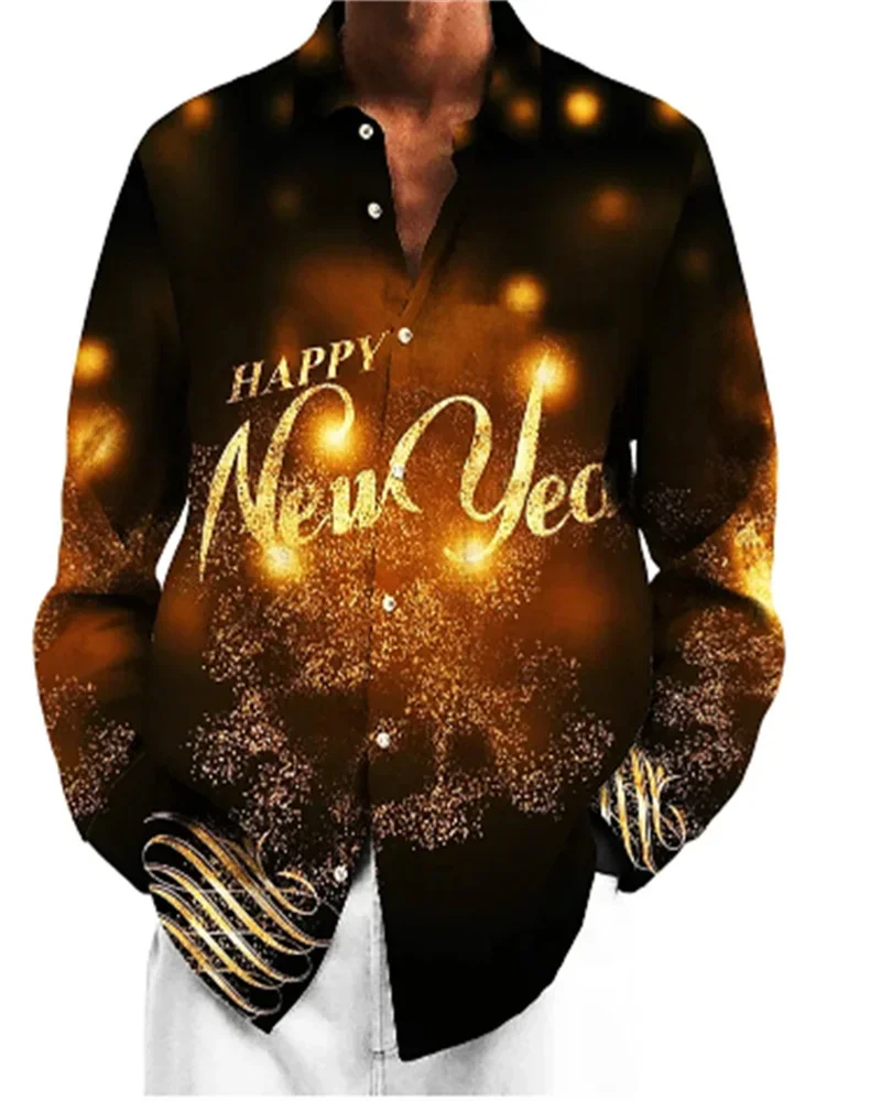 2024 Heren Overhemd Kerstvuurwerk Serie 3d Geprint Patroon Knoop Shirt Mode Lange Mouw Casual Outdoor Grote Maat Hot Se