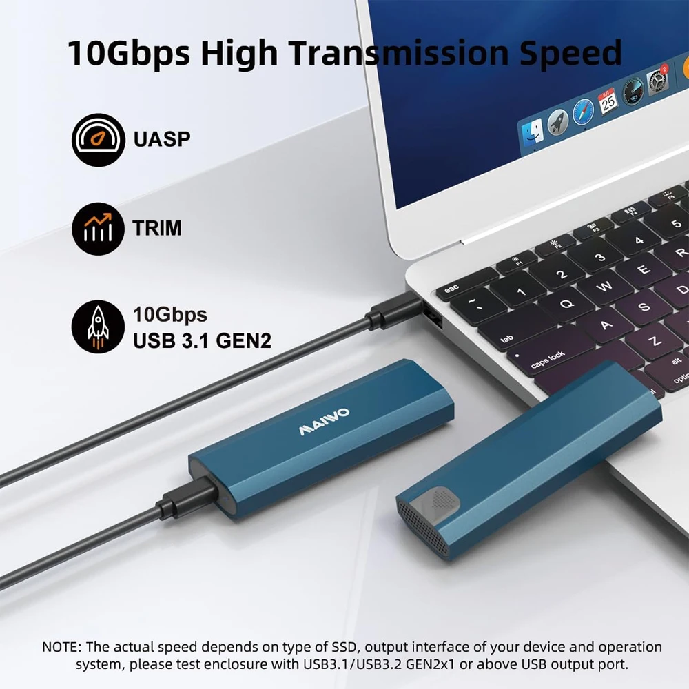 MAIWO M.2 SSD Case NVMe SSD Enclosure Adapter 10Gbps USB 3.2 Gen2 USB C External NVMe SATA SSD Box Supports M&B/M Keys Tool free