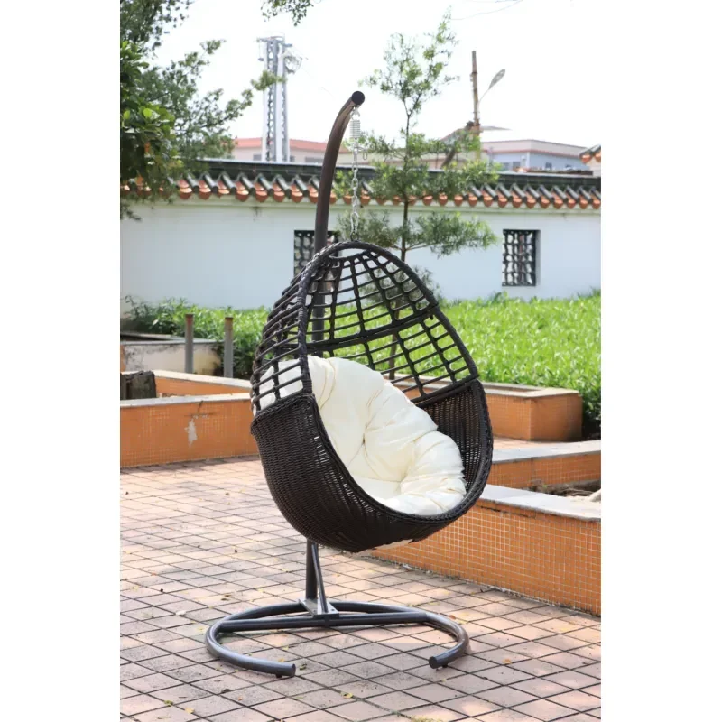 Oval PE Rattan Hanging Swing Chair Waterproof UV Resistant Lounge Seat Indoor Outdoor Patio Backyard Garden Porch Furniture