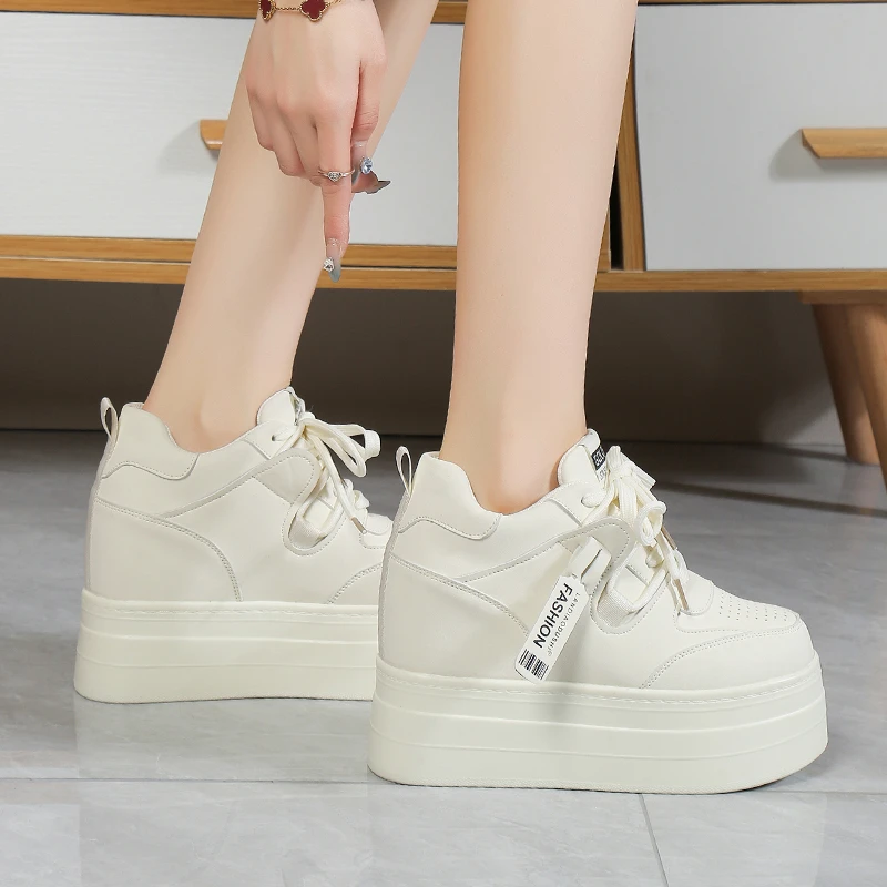 New Autumn Women High Platform Shoes Height Increasing Casual Shoes 11CM Thick Sole Trainers Breathable Shoes Women Sneakers - view 3