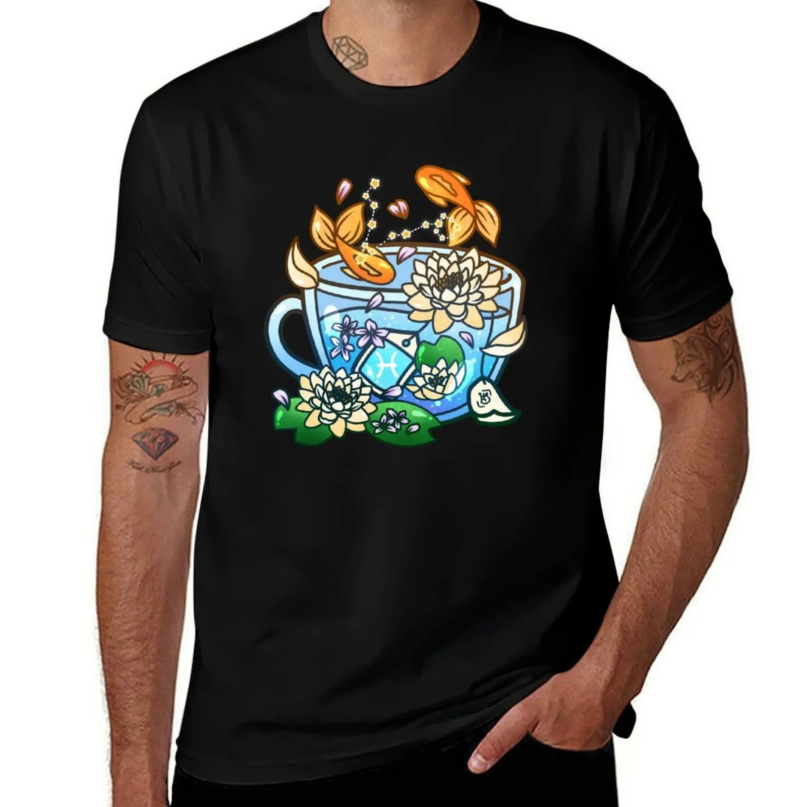 Pisces Zodiac Teacup T-Shirt Heavy Duty Casual Work Tee