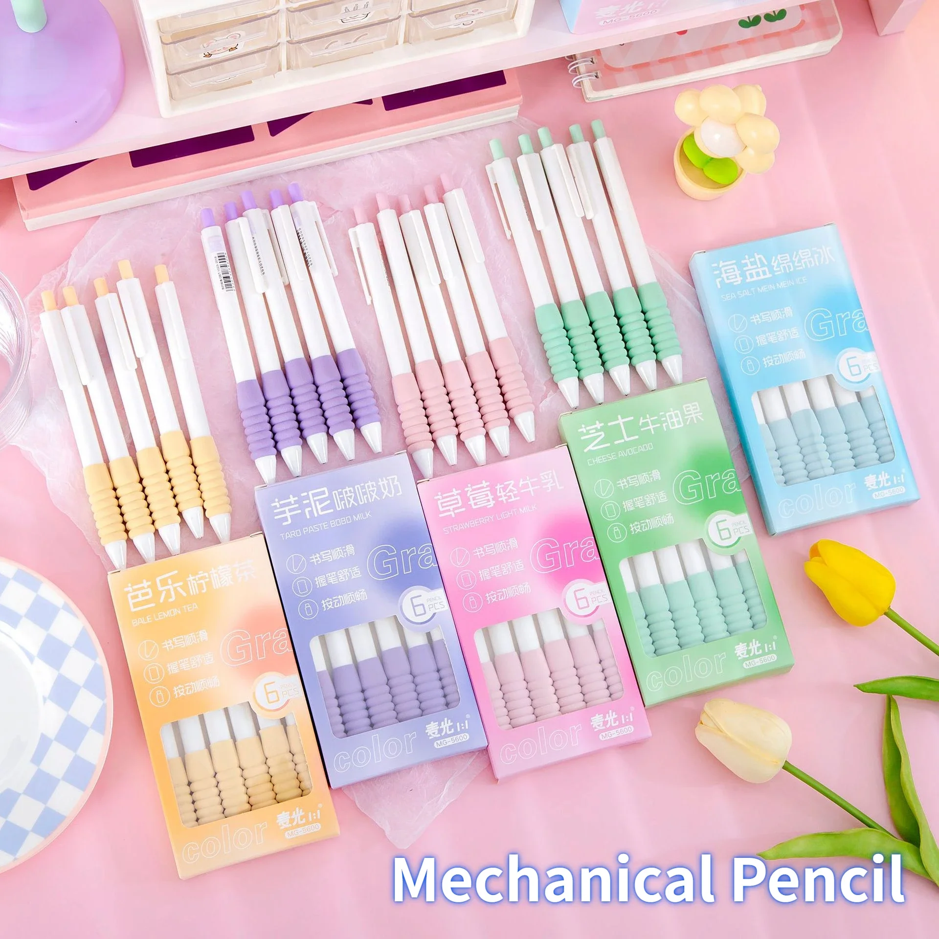 

6Pcs 0.5/0.7mm Mechanical Pencil Art Drawing Painting Automatic Pencil Soft Sponge Pen Grip Office School Stationery supplies