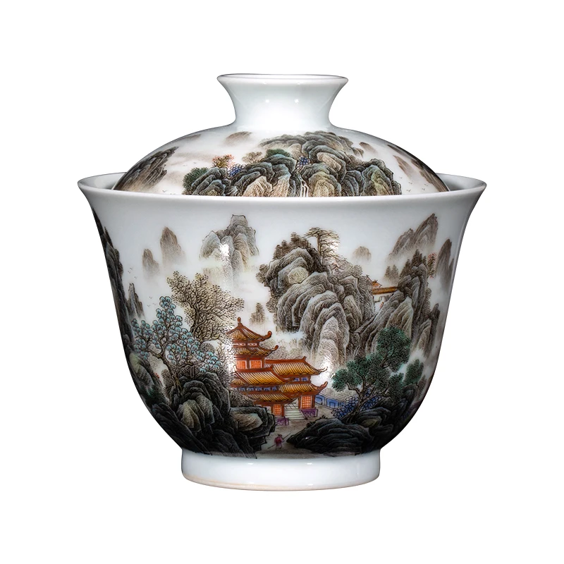 Zhongjia Kiln Enamel Colorful Landscape Cover 200ml Large Jingdezhen Ceramic Kung Fu Set Main Soaker Tea Bowl