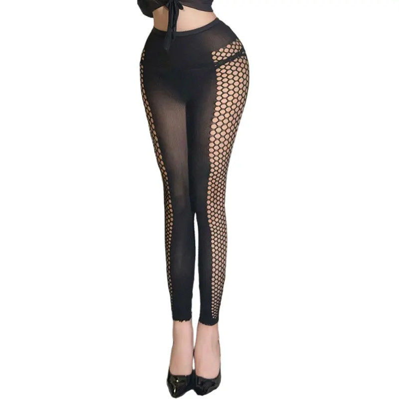 Kaffeebraune, seitlich ausgehöhlte Netzstrumpfhose für Damen, sexy gestreifte Strumpfhose mit vertikalen Streifen, JK atmungsaktive Netzstrümpfe