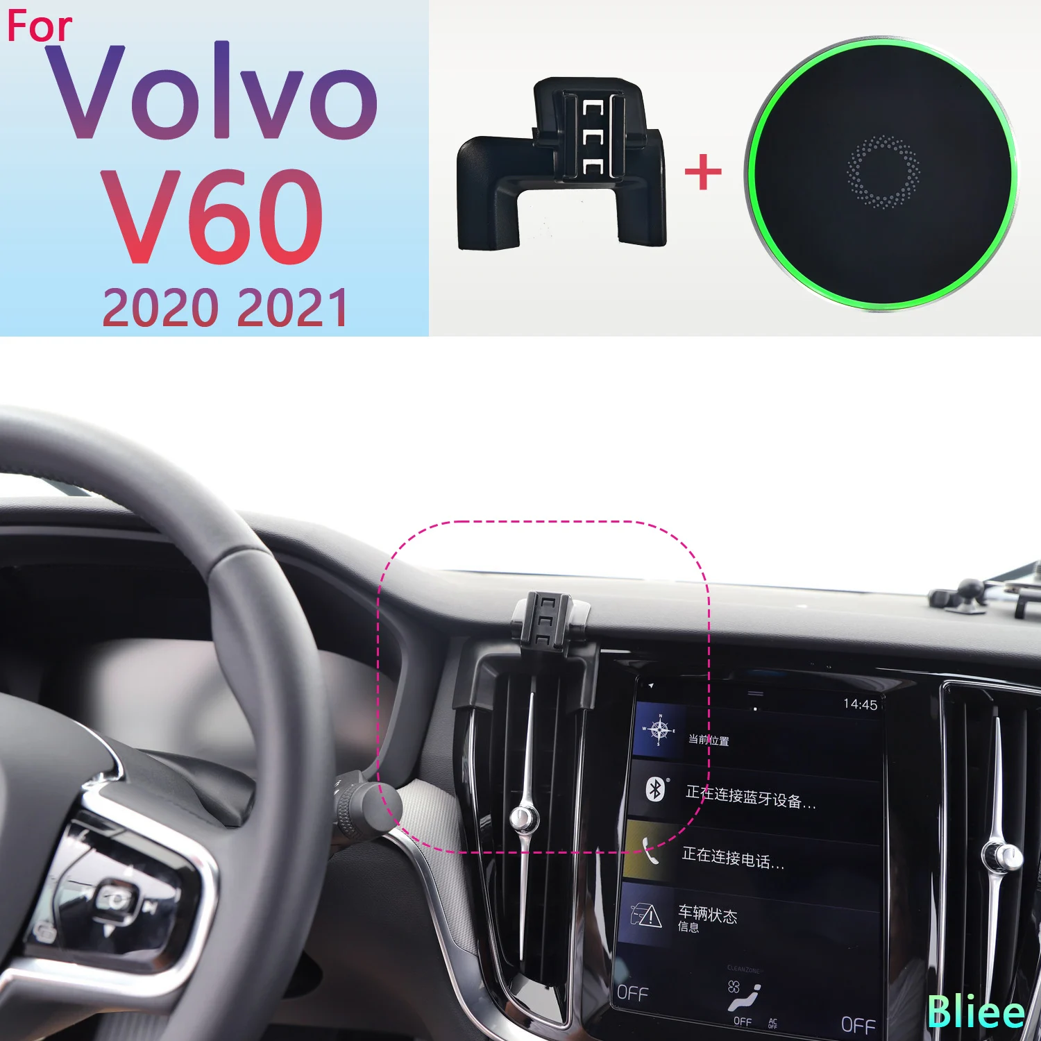 For Volvo V60 2020 2021 Magnetic Car Phone Holder 15W Wireless Charging Phone Stand MagSafe Base