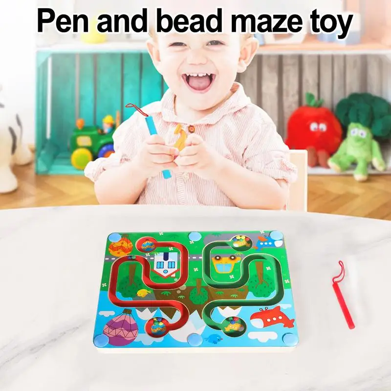 Wooden Bead Maze Magnetic Toy Game For Kids Montessori Fine Motor Skills Toy For Outdoors School Travel And Home