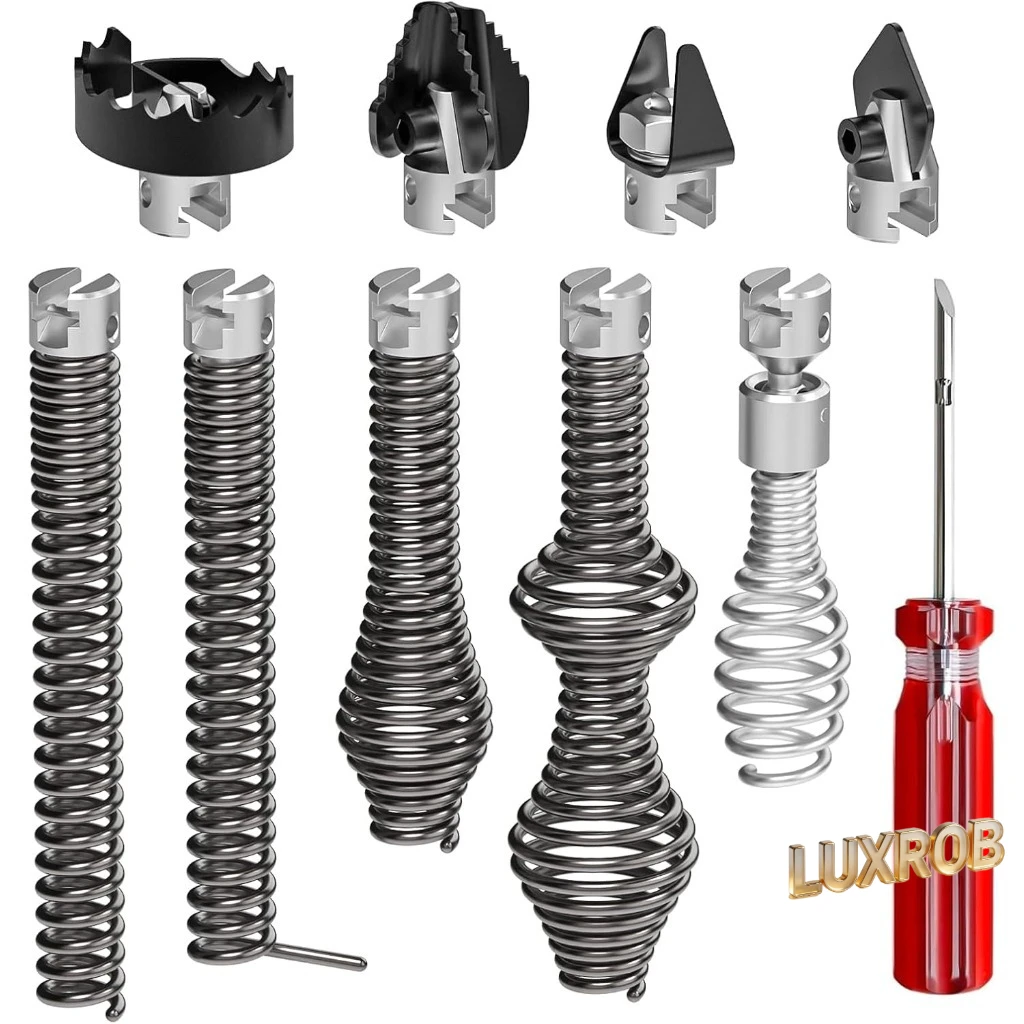 10Pcs Drain Auger Cutter Kit 16mm Interface Drain Snake Drill Attachment Sewer Pipe Drain Cleaning Cable Accessories