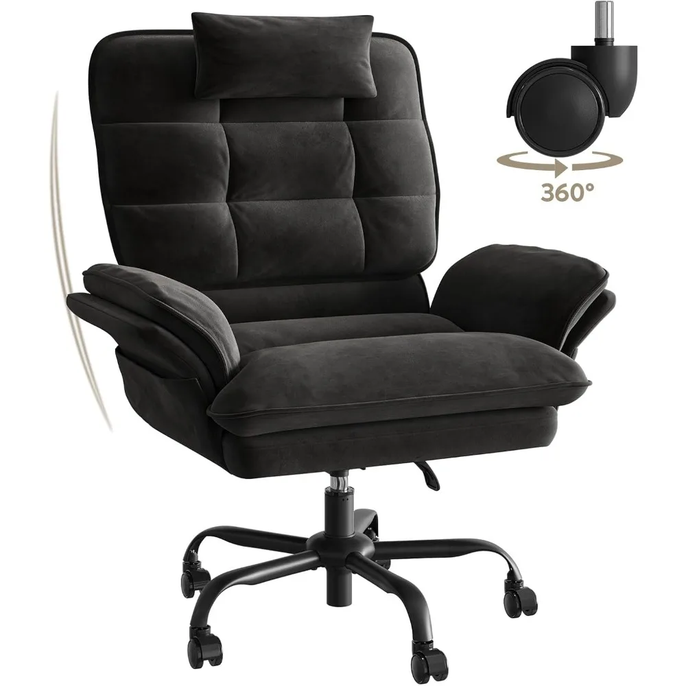 Cross Legged Office Chair, Criss Cross Chair with Adjustable Arms, 135° Reclining Velet Executive Chair with Wheels, Big and Ta