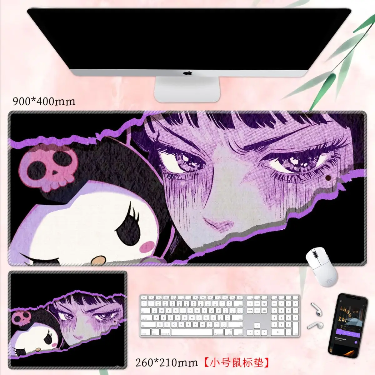 Sanrio Hello Kitty Kuromi Muismat Extra Grote, Hoog Ogende Nationale Mode Zwart Roze Kantoor Toetsenbordpad Laptop Bureaublad