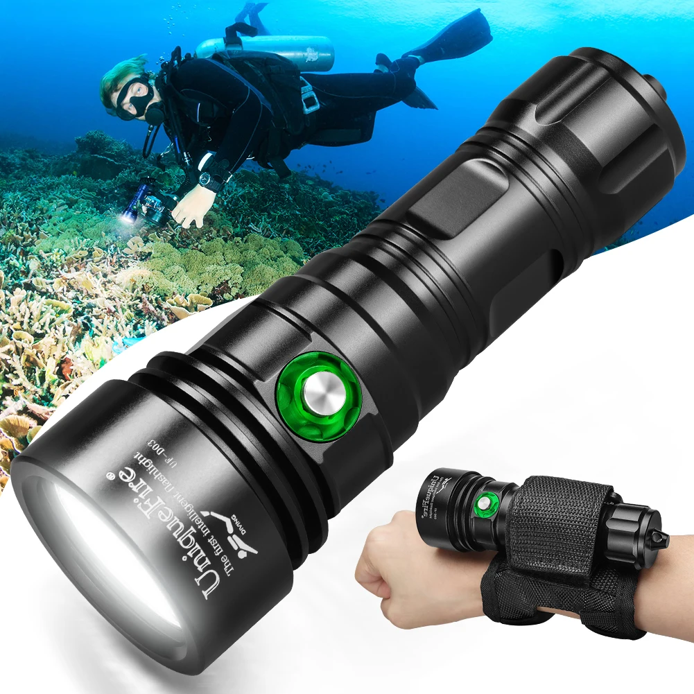 UniqueFire D03 Super Bright Diving LED Flashlight 3000LM IPX8 Waterproof Dive 1Mode Torch for Under Water Deep Sea Cave at Night