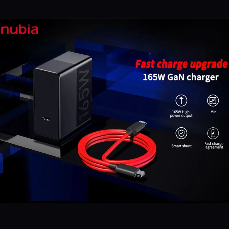 HOT Nubia 165W Gan Power Charger Quick Charger Adapter 9A Gaming Cable USB Type-C to USB Type-C Cable PD QC Date Cable