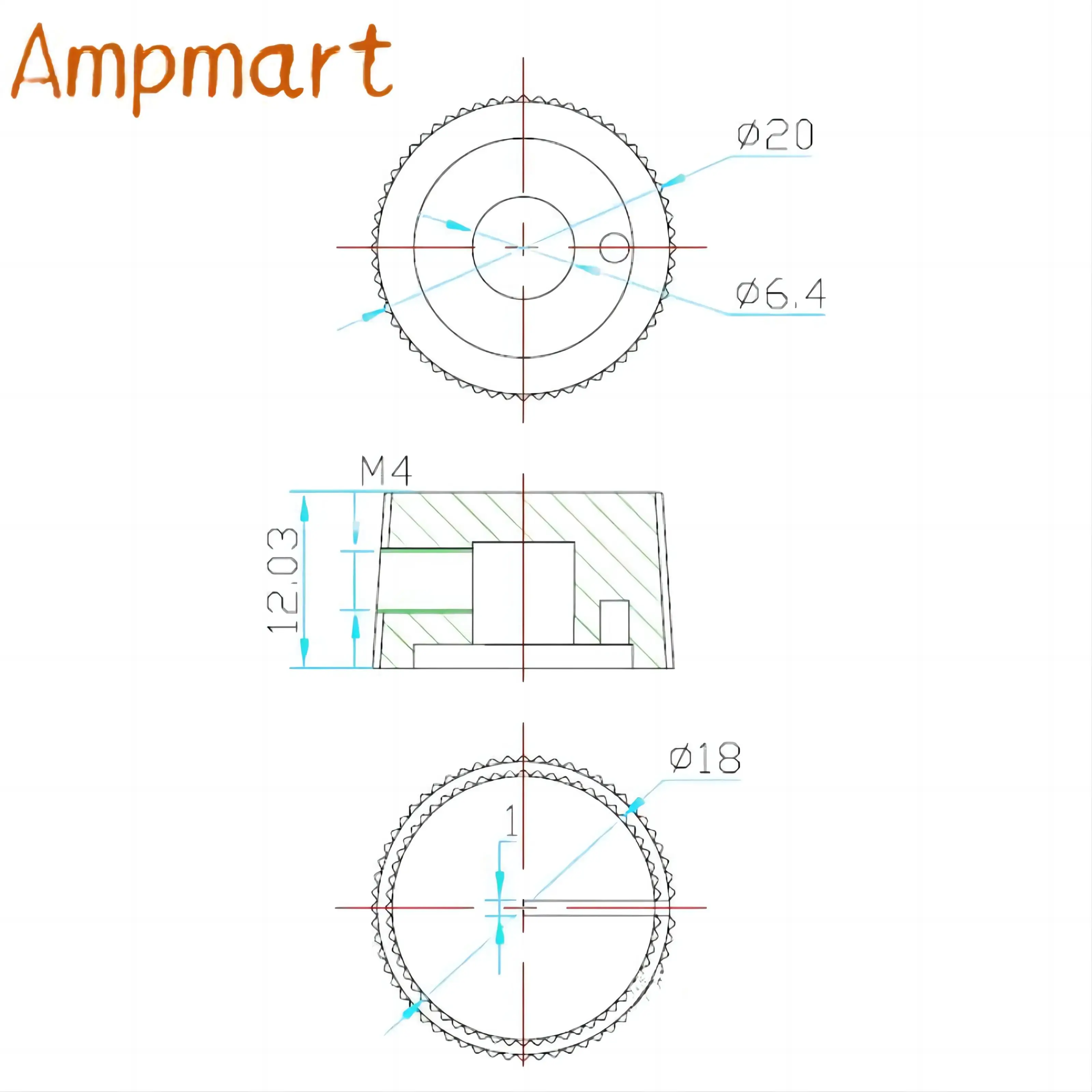 20 x 12 mm runder Kunststoffknopf, Gitarreneffektorknopf, Potentiometerschalterknopf, HiFi-Lautstärkeregler, Innenloch: 6,4 mm – Detail 1