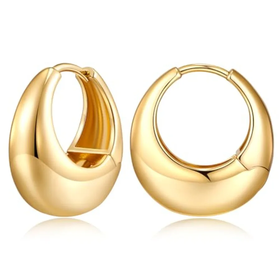 

Chunky Hoop Earrings for Women 14K Gold Plated Small Huggie Hoops Lightweight Hypoallergenic Jewelry Gift