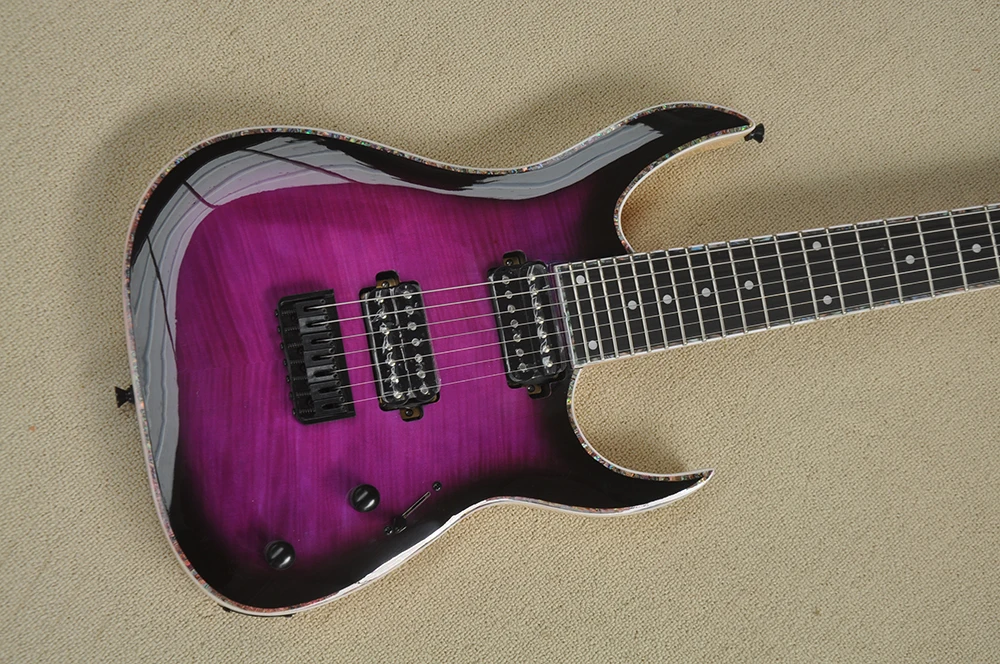 7 Strings Neck-thru-body Purple Electric Guitar with Ebony Fretboard,Abalone Inlay/Binding