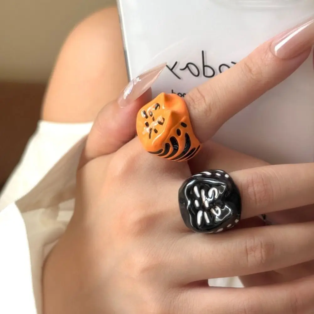 

Cute Geometric Drip Oil Cat Ring Jewelry Accessories Alloy Painting Ring Korean Style Minority Design Chunky Enamel Ring Women