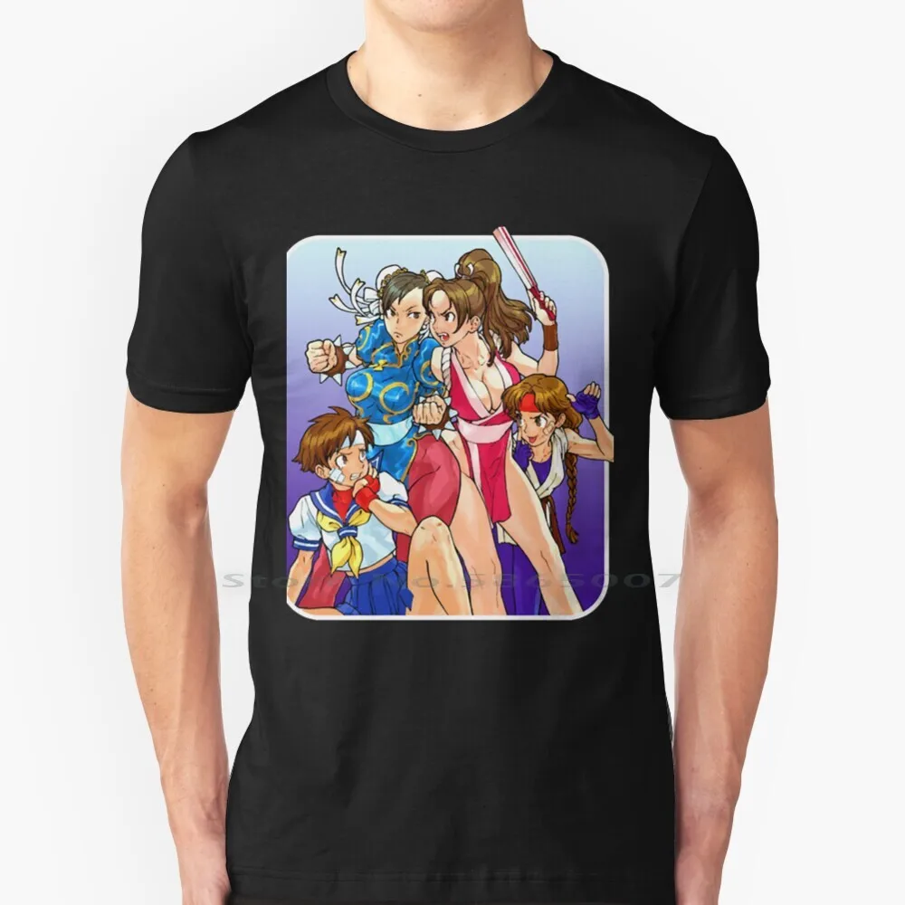 Girls Fight 100% Cotton T Shirt Arcade Ccg Chun Li Dreamcast Gamer King Of Fighters Mai Shiranui Neo Geo Retro Tournament Tee