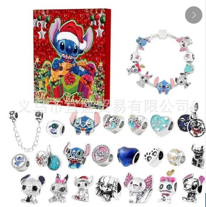 Hot Stitch Disney Mickey Mouse Anime Gift Box Diy Bransoletka 24-dniowy świąteczny kalendarz adwentowy Biżuteria Zabawki Prezenty świąteczne