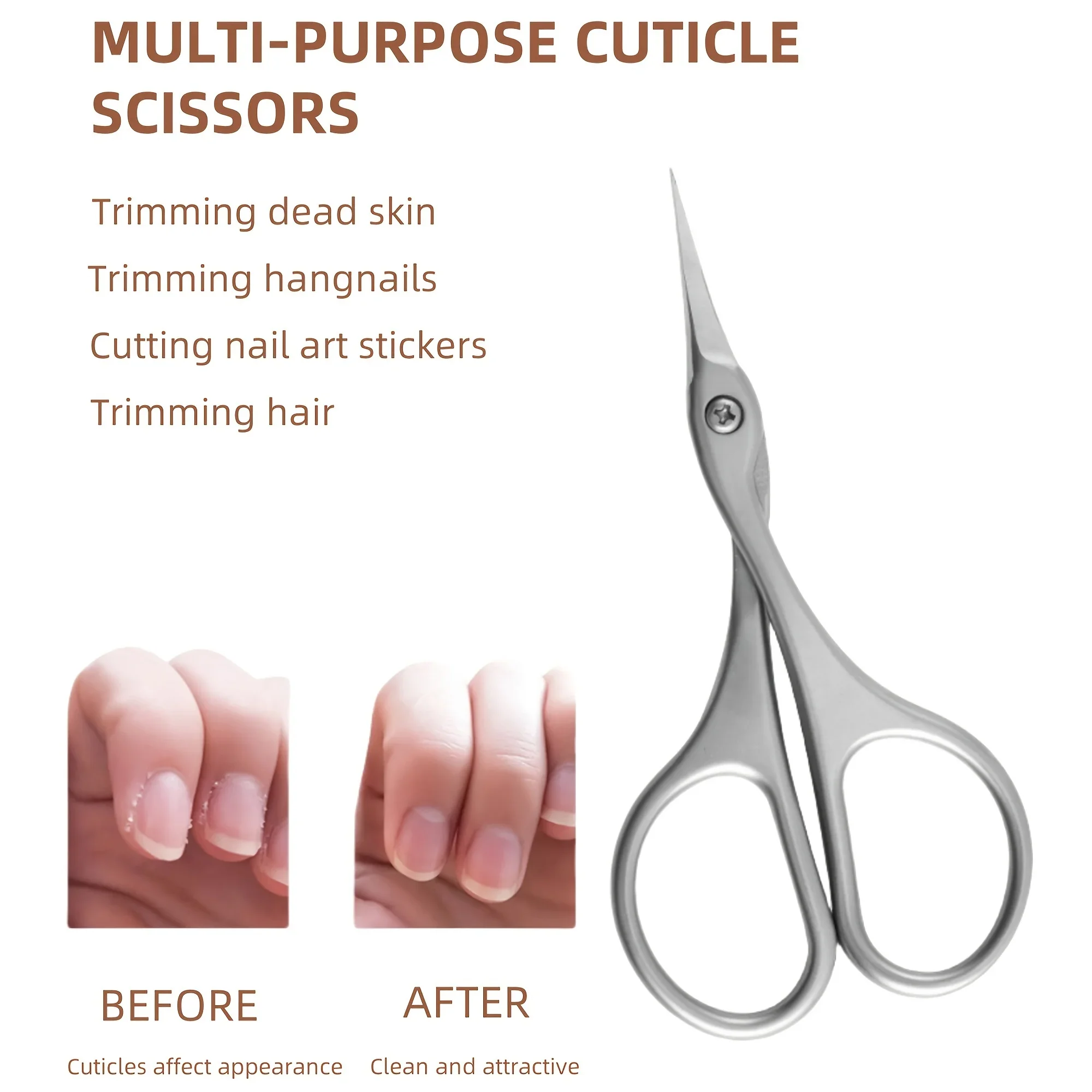 Ciseaux à cuticules en acier inoxydable, lame incurvée, petits ciseaux pour couper les ongles, sourcils, cils, peau sèche, 1 pièce