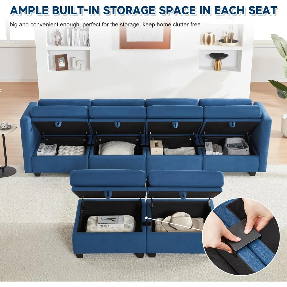 컨버터블 섹셔널 소파 수납 오토만, 베이지 모듈형 소파 시트 다용도 거실 가구