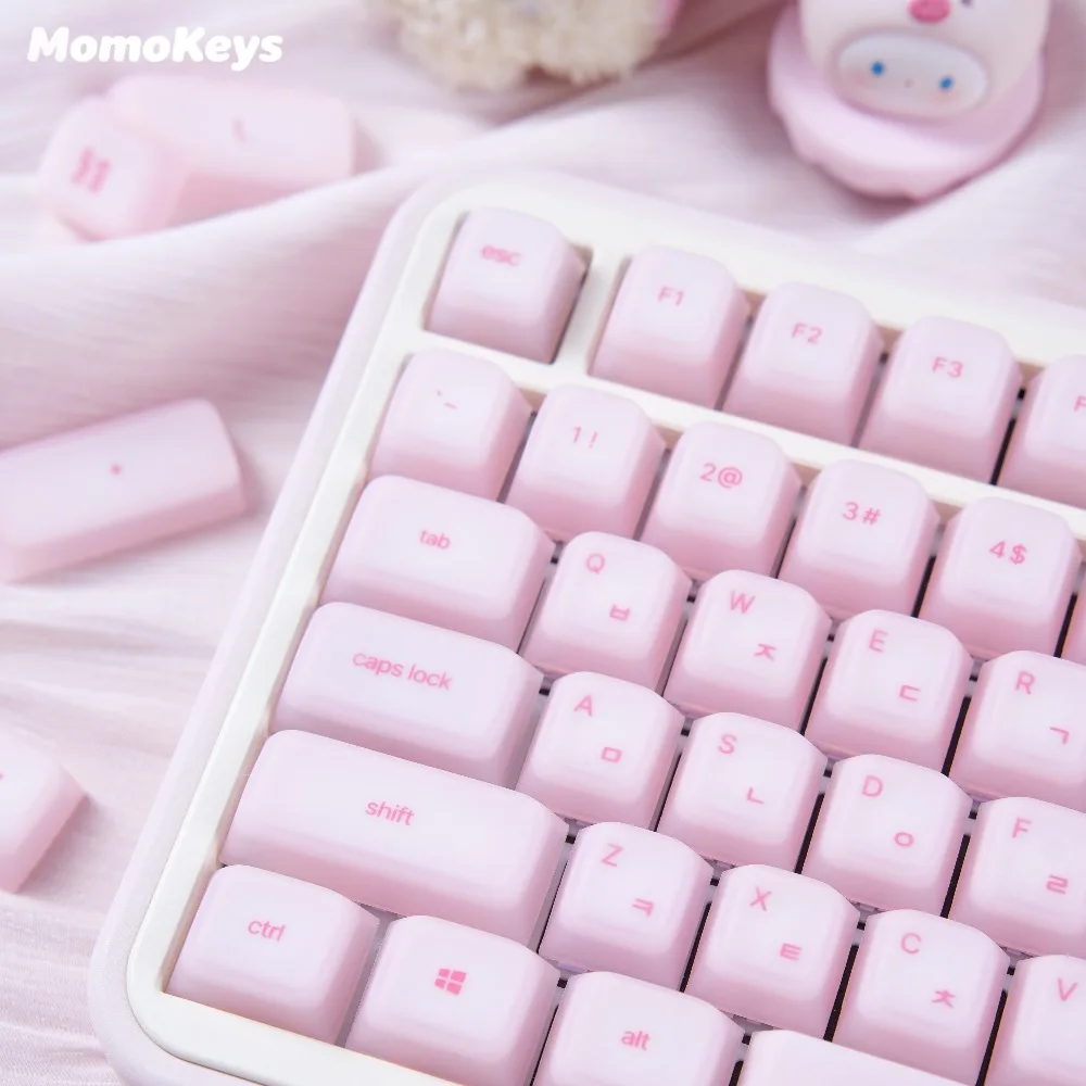 Korean Silicone Pink Jelly Keycap Side Print Cute Cherry Profile 113 Keys Caps for Mechanical Keyboard 61/68/75/87/98/108