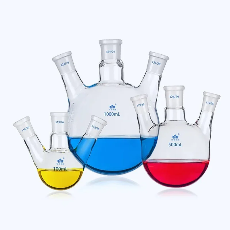 1pcs Lab 100ml/250ml/500ml/1000ml #24 Bevelled Neck Three-seater Glass Distillation Flask