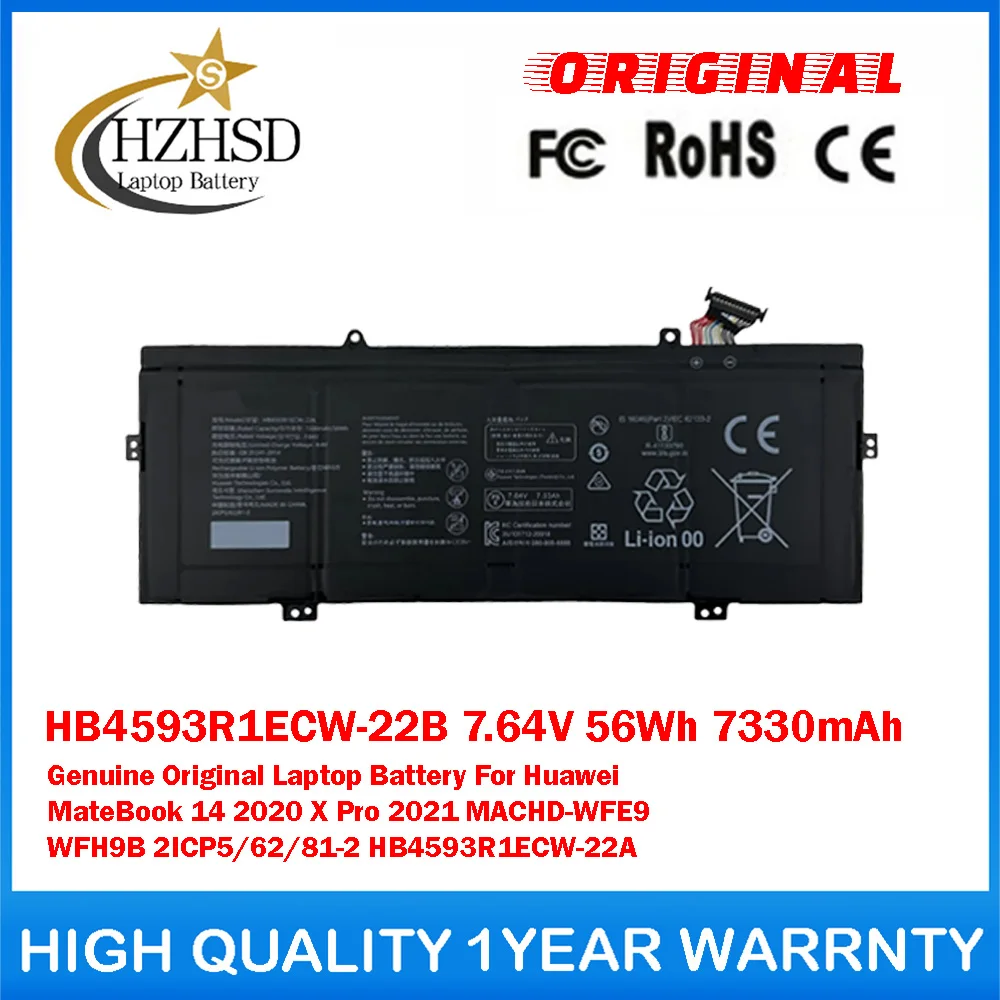 HB4593R1ECW-22B 7.64V 56Wh 7330mAh Genuine Original Laptop Battery For Huawei MateBook14 2020X Pro 2021 MACHD-WFE9 2ICP5/62/81-2