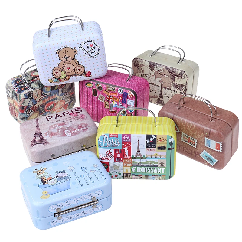 Fashion Metal Mini Suitcase for Dolls Miniature Toys Trunk Dollhouse Decoration