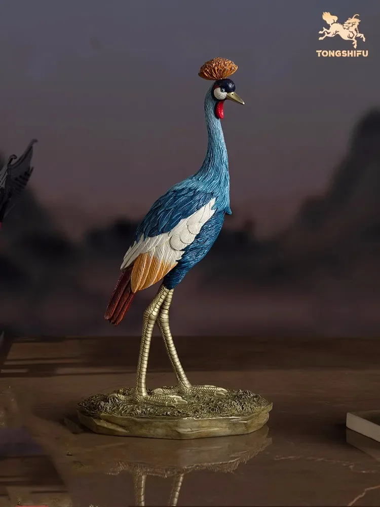 

Медная фигурка животного ручной работы, статуя журавля с серой короной, латунная скульптура животного, украшения в виде птицы, украшение для дома, комнаты, подарки