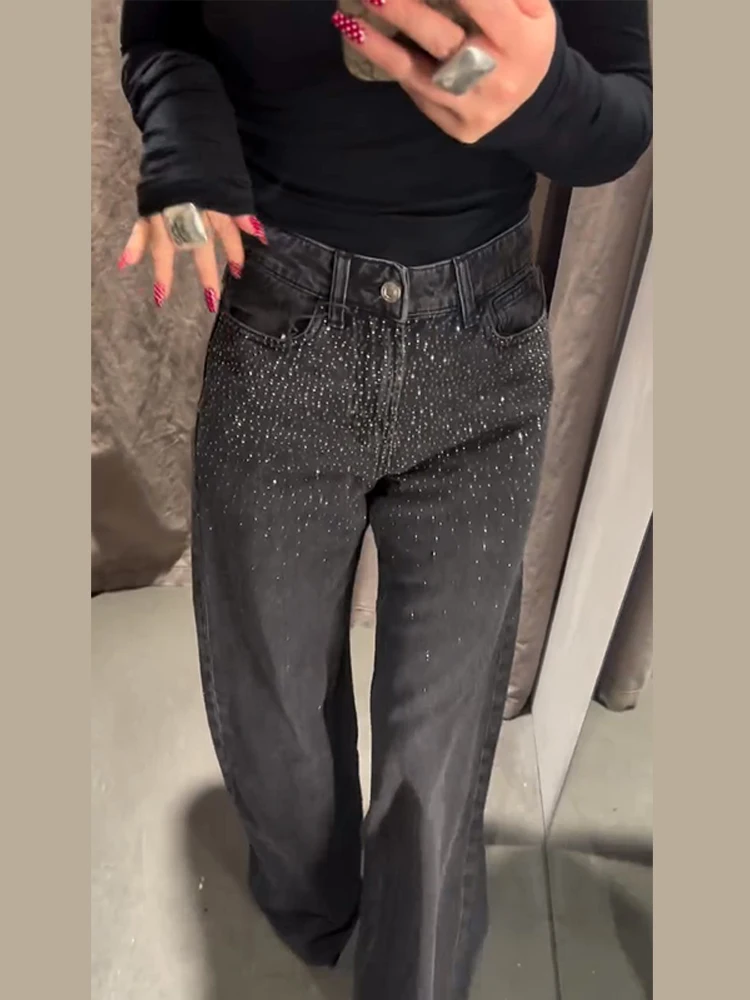 

Women's Jeans Y2k Pants High-Waisted Wide-Leg Trousers Sequin Embellishments Fashion Casual Denim Pants Woman Clothes Party Wear