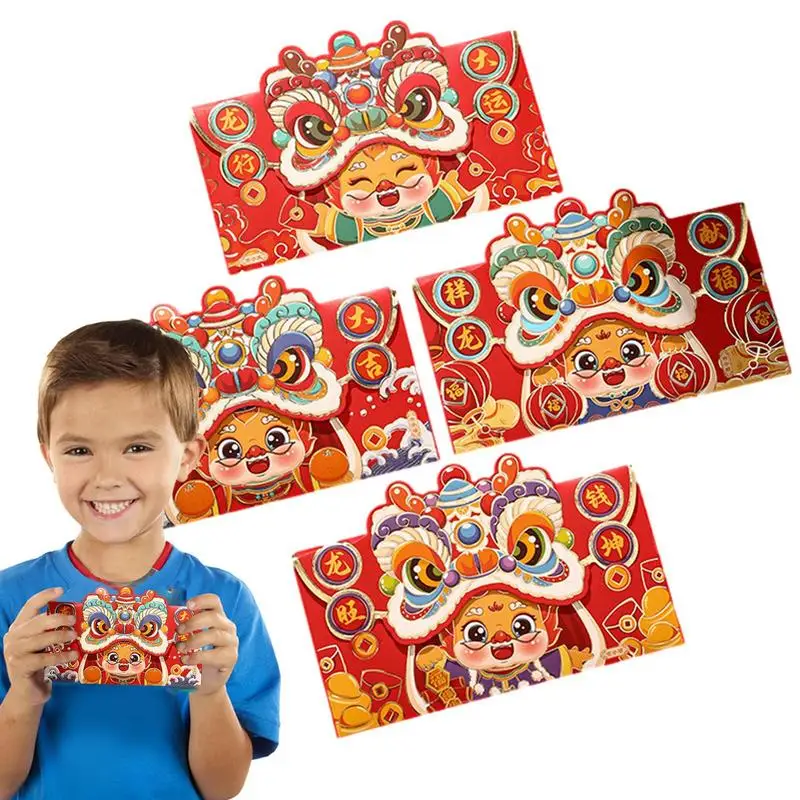 4PCS Chinese New Year Red Envelopes dragon Year red pocket 2024 Chinese Spring Festival Lucky hong bao kids birthdya Gift