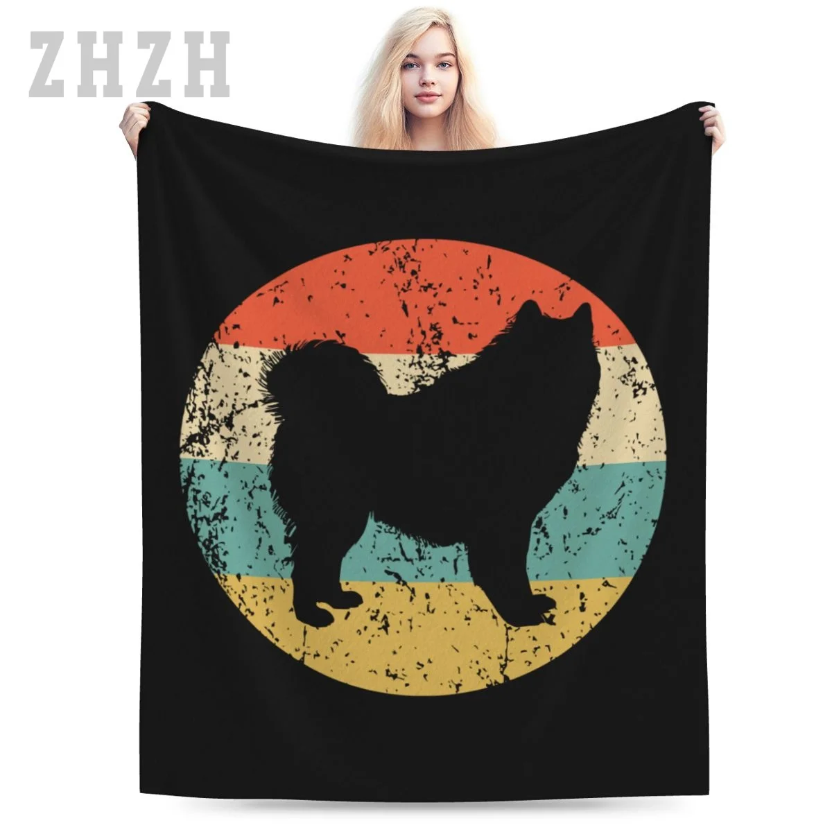 Blanket Samoyed Vintage Retro Samoyed Dog Flannel Multifunction Outdoor Camping Sofa Cover Keep Warm