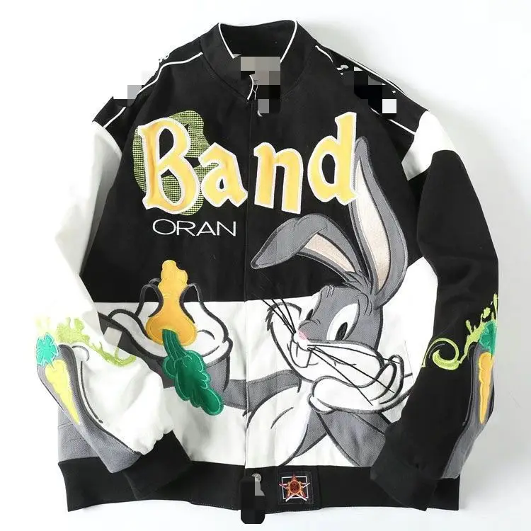 Coppia alla moda Abiti da baseball Autunno Hip-hop Street Ricamo pesante Giacca da cartone animato Colletto alla coreana Cappotto trapuntato addensato invernale