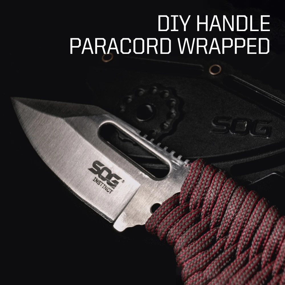 SOG Instinct Mini Ultra-Light EDC Knife Fixed Blade Full Tang Utility Knives with Sheath and Neck Lanyard for Camping Survival