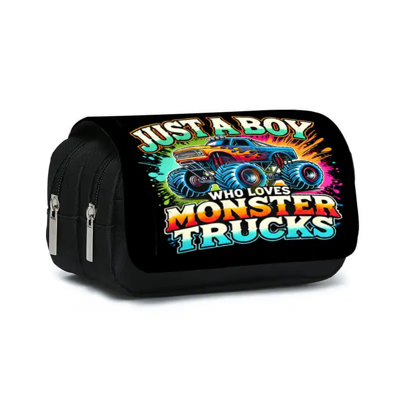 

Чехол для ручек Monster Trucks Double Flip для мальчиков и девочек, лучший подарок, 2D плоский мультяшный пенал, школьная сумка для карандашей для детей