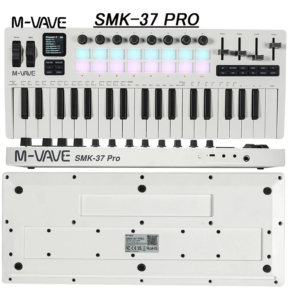 M-VAVE SMK-37 Keyboard 37 Keys MIDI Controller with 16 RGB Pads&8